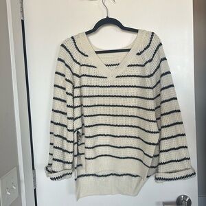 Cream & Black Striped Knit Sweater – Relaxed Fit